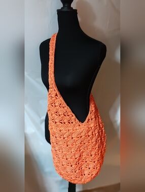 DAFA Orange Crochet Market/Tote Bag Ooen Weave Pattern, Lined